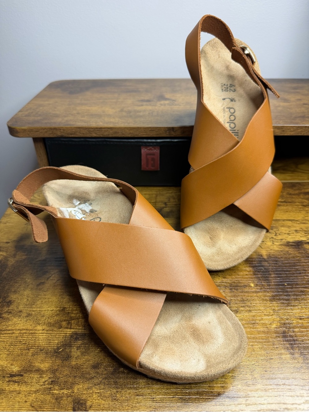 Papillio by Birkenstock Ginger Brown Samira Slingback Wedge Buckle Sandal 42/11